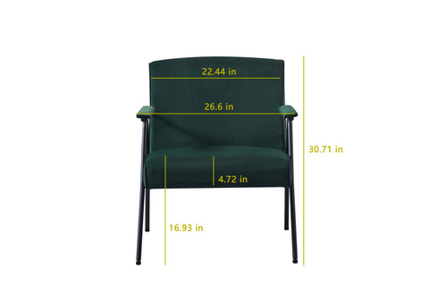 Textile Cloth Leisure Chair with Black Metal Frame, Green