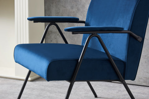 Textile Cloth Leisure Chair with Black Metal Frame, Blue