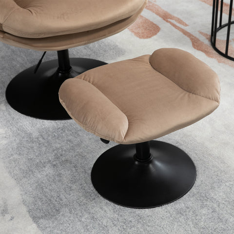 Adjustable Height Shell-Shaped Swivel Leisure Chair with Ottoman, Khaki