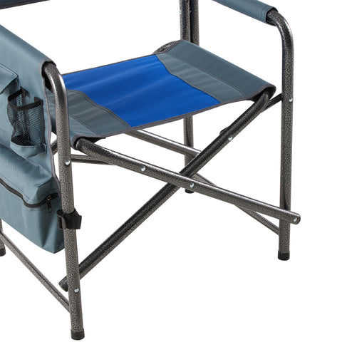 Lightweight Oversized Folding Outdoor Chair with Side Storage Pockets, Blue&Gray, Set of 2