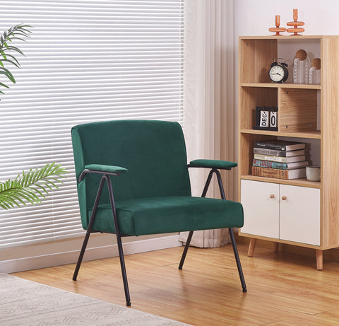 Textile Cloth Leisure Chair with Black Metal Frame, Green