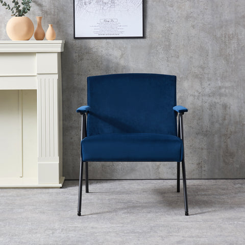 Textile Cloth Leisure Chair with Black Metal Frame, Blue