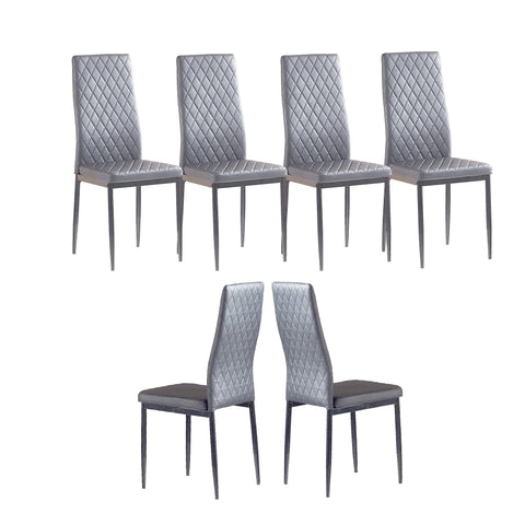 Minimalist PU Leather Sprayed Diamond Grid Pattern Dining Chair, Light Gray, Set of 6