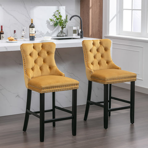 Leisure Style Velvet Upholstered Bar Stools, Gold, Set of 2