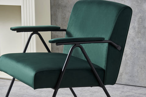 Textile Cloth Leisure Chair with Black Metal Frame, Green