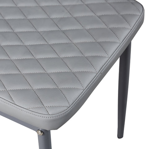 Minimalist PU Leather Sprayed Diamond Grid Pattern Dining Chair, Light Gray, Set of 6