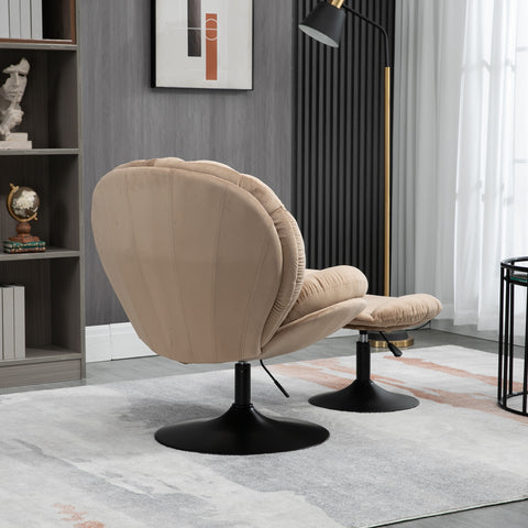 Adjustable Height Shell-Shaped Swivel Leisure Chair with Ottoman, Khaki