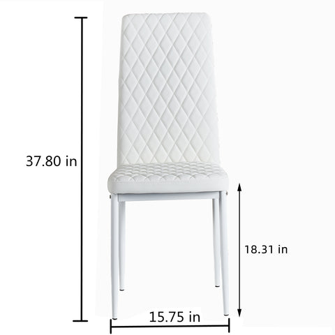 Minimalist PU Leather Sprayed Diamond Grid Pattern Dining Chair, White, Set of 6