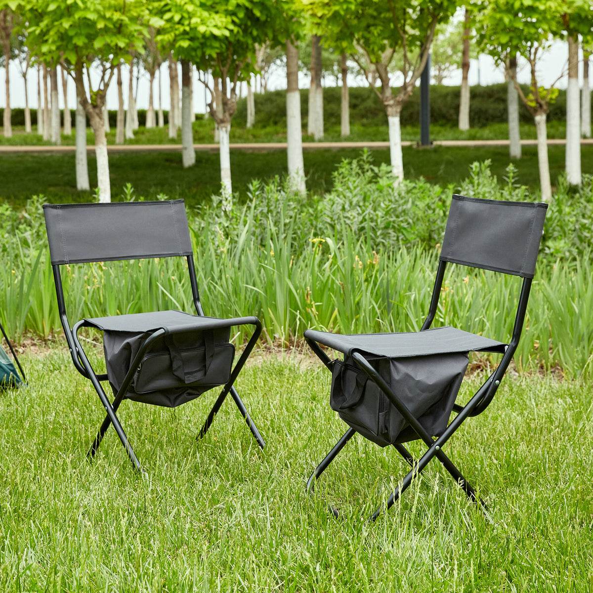 Folding Outdoor Chair with Storage Bag, Gray, Set of 2