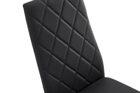 Diamond Shaped PU Leather Twill Backrest Armless Dining Chair with Metal Legs, Black, Set of 6