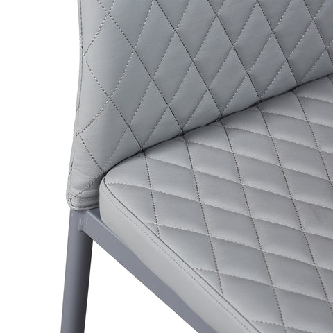 Minimalist PU Leather Sprayed Diamond Grid Pattern Dining Chair, Light Gray, Set of 6