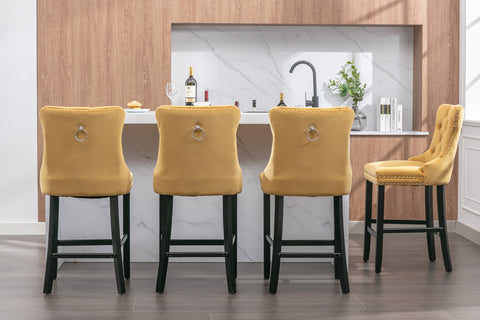 Leisure Style Velvet Upholstered Bar Stools, Gold, Set of 2